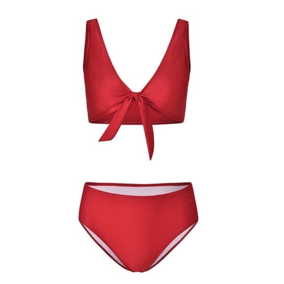 LAST ONE! New Women’s Red High Waisted Solid Bandage Bikini 👙 - Picture 2 of 12